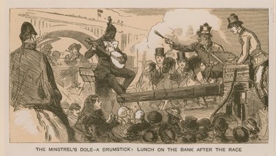 Reminiscenser fra et Oxford og Cambridge Boat Race: The Minstrel's Dole - en trommestikke; lunsj på banken etter løpet av Sydney Prior Hall