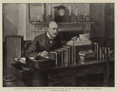 Sir William Walrond, sjefskonservative pisk, på rommet sitt i Underhuset av Sydney Prior Hall