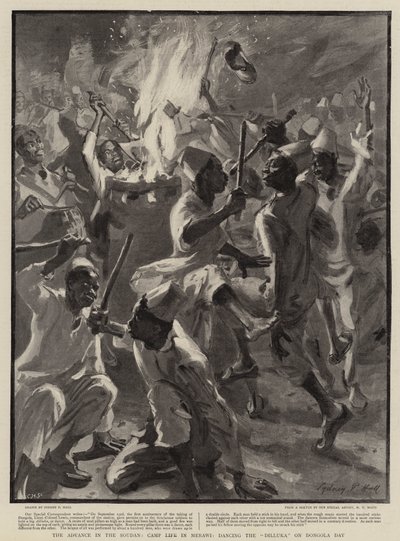 The Advance in the Soudan, Camp Life in Merawi, Dancing the Dilluka på Dongola-dagen av Sydney Prior Hall