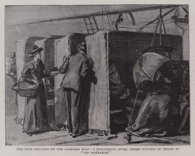 The Deck Shelter på Guernsey-båten, en tjenesteengel tilbyr drueklaser til Les Miserables av Sydney Prior Hall