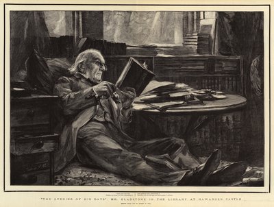 The Evening of his Days, Mr Gladstone i biblioteket på Hawarden Castle av Sydney Prior Hall