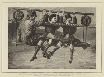 The First Voyage, prins Albert Victor og prins George av Wales krysser Dee i en vugge ved Abergeldie 1876 av Sydney Prior Hall