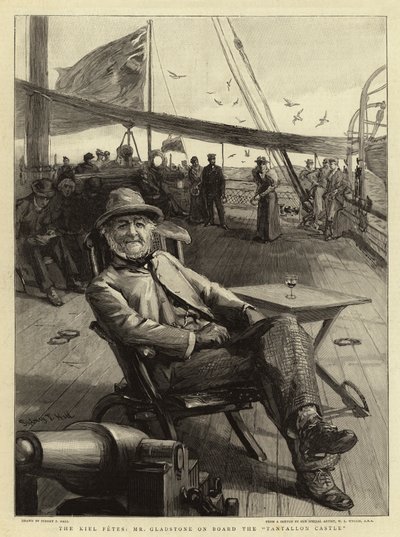 The Kiel Fetes, Mr Gladstone om bord på Tantallon Castle av Sydney Prior Hall