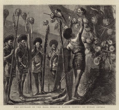 The Outrage in the Naga Hills, et innfødt trofé av menneskelige hodeskaller av Sydney Prior Hall