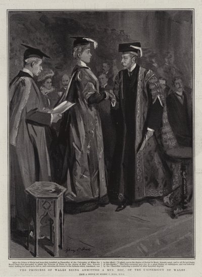 Prinsessen av Wales blir tatt opp som doktor i musikk ved University of Wales av Sydney Prior Hall