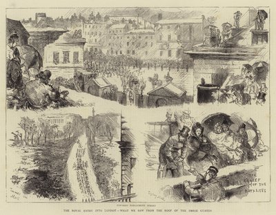 The Royal Entry into London, Det vi så fra Hestevaktens tak av Sydney Prior Hall