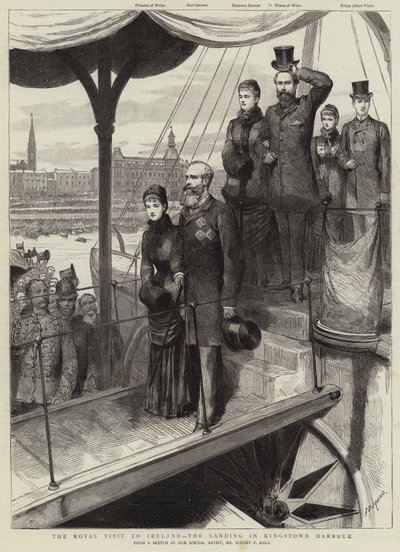 Det kongelige besøket til Irland, landingen i Kingstown Harbor av Sydney Prior Hall