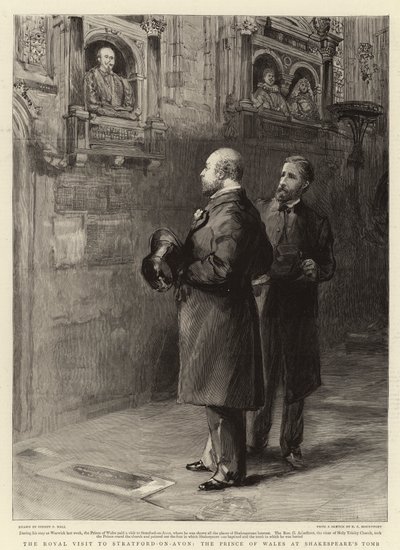 Det kongelige besøket til Stratford-on-Avon, prinsen av Wales ved Shakespeares grav av Sydney Prior Hall