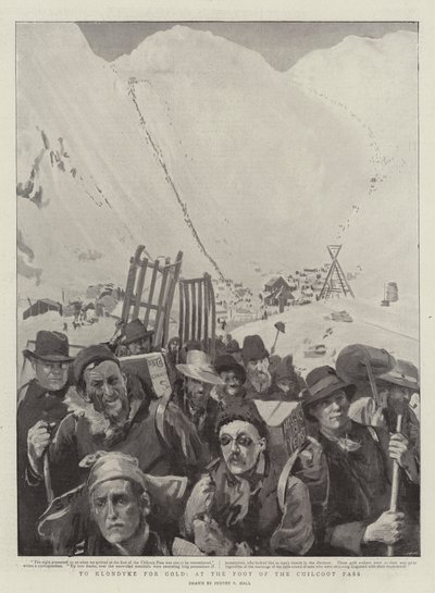 Til Klondyke for Gold, ved foten av Chilkoot-passet av Sydney Prior Hall