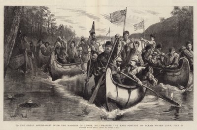 Til Great North-West med markisen av Lorne, XII, nærmer seg den siste porten på Clear Water Lake, 28. juli av Sydney Prior Hall