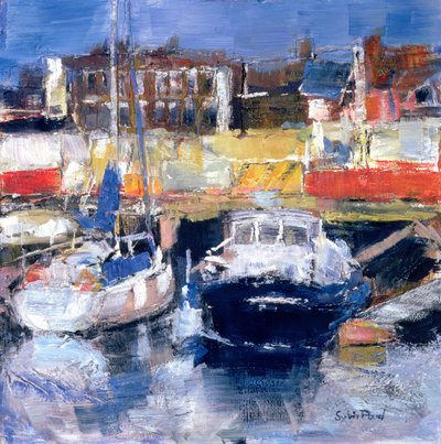 Lowestoft Harbour View (blandet media og collage på papir) av Sylvia Paul