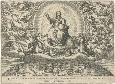 God rust op de zevende dag Figurer og bilder av bøker (serietittel) av Symon Novelanus (attributed to)