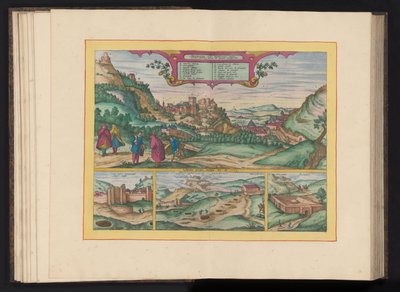 Se på Alhambra i byen Granada Det vakreste slottet i Granada, ofte kalt Alhambra, sett fra øst (tittel på objekt) av Symon Novelanus (possibly)