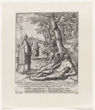 En prest og en levitt passerer og forlater den sårede reisende Lignelse om den barmhjertige samaritan (serietittel) av Symon Novelanus