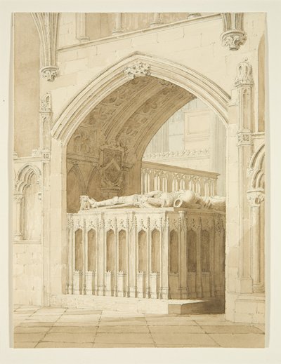 Tomb of Robert Fitzharding, død 1170, i Bristol Cathedral (blyant og akvarell på papir) av T.H. Clarke