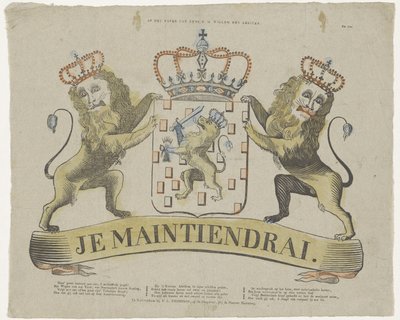 På våpenskjoldet til hans K. M. Willem den Eersteen (tittel på objekt) av T.L. Thompson
