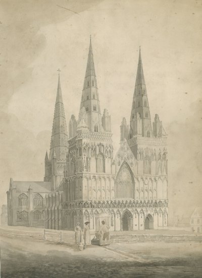 Lichfield Cathedral - West Front: sepia-tegning, nd [1782] av T Carter