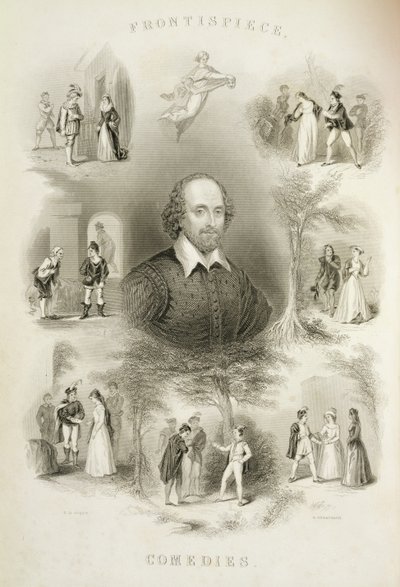 Frontispice for 'Komediene', fra 'The Complete Works of Shakespeare', revidert av JO Halliwell, gravert av G. Greatbach, 1800-tallet av T. D. Scott