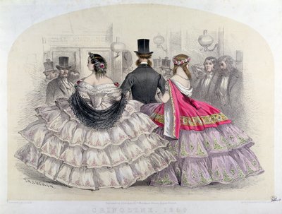 Damer som bærer crinolines ved Royal Italian Opera, Covent Garden, 1859 (fargegravering) av T. H. Guerin