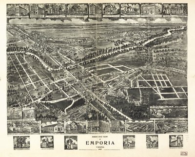 Fugleperspektiv av Emporia, Virginia 1907. av T. M. Fowler