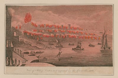 Utsikt over en del av London slik den så ut i den store brannen, 1666 av T. Prattent