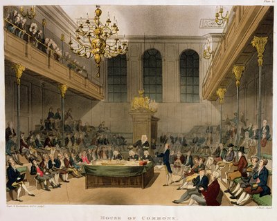 House of Commons Interior, fra Ackermanns "Microcosm of London" av T. and Pugin A.C. Rowlandson