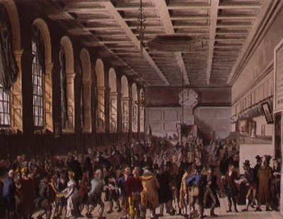Custom House, the Long Room fra Ackermanns "Microcosm of London" av T. and Pugin A.C. Rowlandson