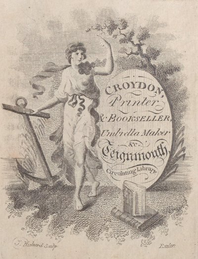Byttekort for Croydon, printer, bokhandler og paraplymaker, 1800-tallet., 1800-tallet. av T. Rickard
