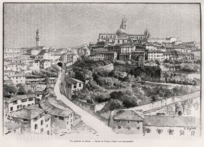 Generell utsikt over Siena (Italia). Gravering av Taylor for å illustrere historien "" A travers la Tuscane"" av Eugene Muntz (1845-1902), i Le tour du Monde 1892, regissert av Edouard Charton (1807-1891), Hachette, Paris. av T Taylor