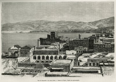 Utsikt over Beirut og Libanon-fjellet, gravering etter en tegning av Taylor, for å illustrere historien om Syria i dag, av Mr.Lortet, dekan ved Det medisinske fakultet i Lyon, misjonsoppdrag fra Ministry of Public Education, fra 1875 til 1878, publisert i  av T Taylor