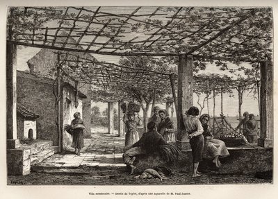 Villa Menton, gravering etter Taylors tegning, som illustrerer reisen til Menton og Bordhighera, i 1871, av Adolphe Joanne, publisert i "Le tour du monde"" 1874, redigert av Edouard Charton, Hachette-utgaven, Paris. Selva samling. av T Taylor