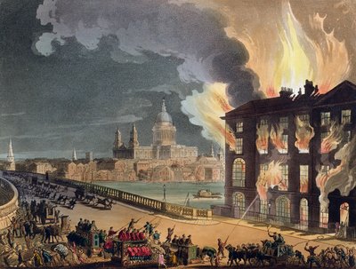 Brann ved Albion Mill, Blackfriars Bridge, fra Ackermanns 
