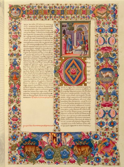 Italia, Incipit of the Second Book of Chronicles, eller Paralipomenon II-miniatyr fra den latinske bibelen til Borso d