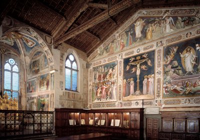 Innvendig visning av sakristi med fresker som viser Jesu lidenskap av Taddeo Gaddi