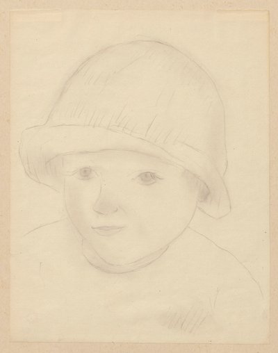 Et barns hode med hatt av Tadeusz Makowski