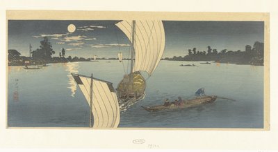 Kveldsscene ved Edo-elven Edogawa (tittel på objekt) av Takahashi Hiroaki