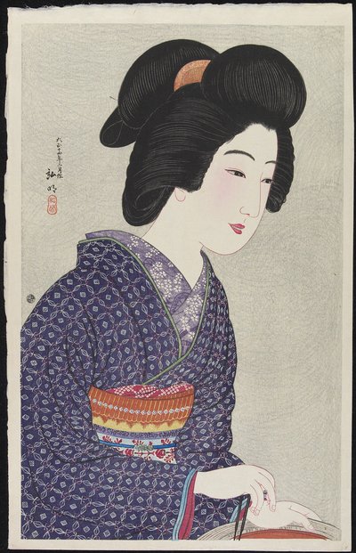 Kvinne som sitter ved en brenner, februar 1925 av Takahashi Hiroaki