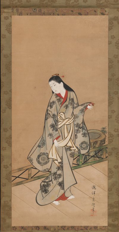 Kvinne på veranda, ca. 1730. av Takizawa Shigenobu
