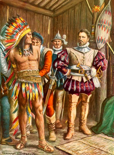Ferdinando Cortes fengslet Montezuma av Tancredi Scarpelli