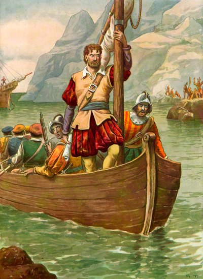 Giovanni da Verrazzano ved elven Hudson av Tancredi Scarpelli