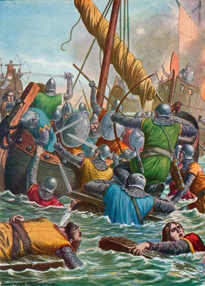 Sjøslag i 806 mellom venetianerne og frankerne av Tancredi Scarpelli