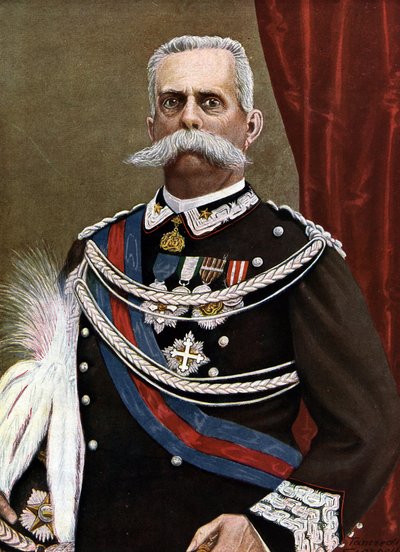 Portrett av Humbert I, konge av Italia (Umberto I) (1844-1900) Illustrasjon av Tancredi Scarpelli (1866-1937) fra "Storia d