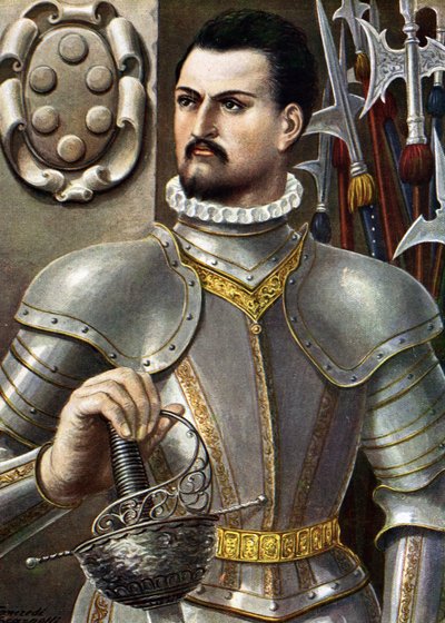 Portrett av Jean de Medicis kjent som Jean des Bands Noires (Giovanni dalle Bande Nere) (1498-1526) Italiensk condottiere Illustrasjon av Tancredi Scarpelli (1866-1937) fra "" Storia d