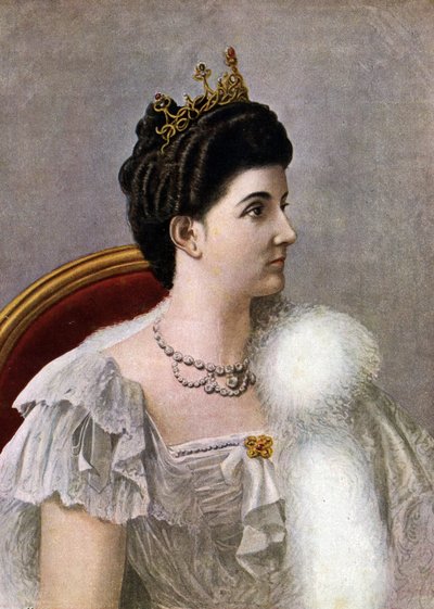 Portrett av dronningen av Italia Helene (Elena) av Montenegro (1873-1952) Illustrasjon av Tancredi Scarpelli (1866-1937) fra "Storia d