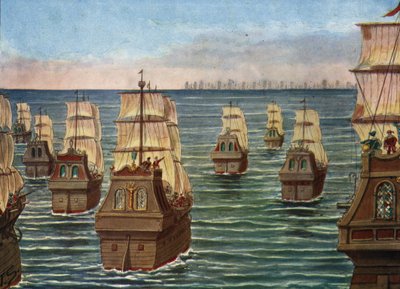 Slaget ved Cannanor fant sted i mars 1506 utenfor havnen i Cannanore i India, mellom den indiske flåten til Samorin fra Calicut og en portugisisk flåte under Lourenco de Almeida, sønn av visekongen Almeida) Illustrasjon av Tancredi Scarpelli i "" av Tancredi Scarpelli
