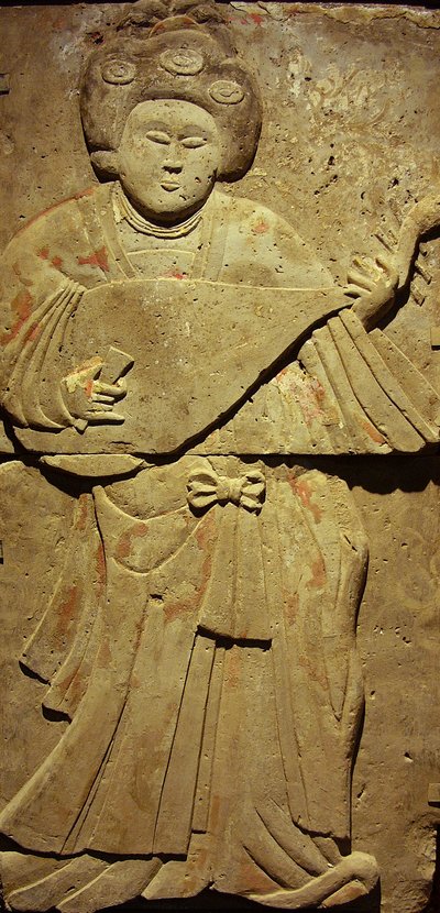 Stele som viser en musiker (terrakotta) av Tang Dynasty Chinese School