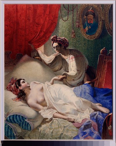 Illustrasjon til diktet ""Poltava"" av Alexander Pushkin (1799-1837). Verk av Taras Grigoryevich Shevchenko (Shevchenko) (1814-1861), akvarell, blekk og gull på papir av Taras Grigoryevich Shevchenko