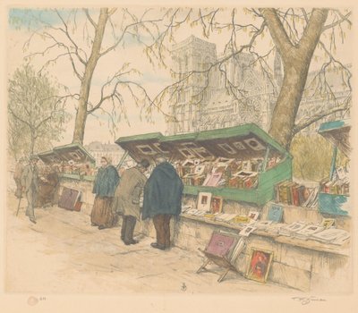 Bokboder på Quai de Montebello, Notre-Dame i bakgrunnen av Tavík František Šimon (signed by artist)