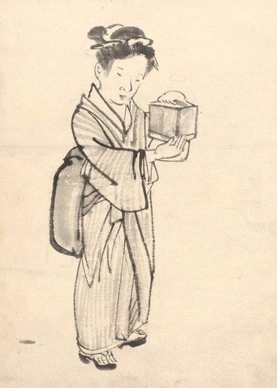 Jente som holder et cricketbur av Tawaraya Sōri