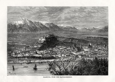Salsburg, fra Kapuzinerberg, Østerrike, 1800-tallet av Taylor